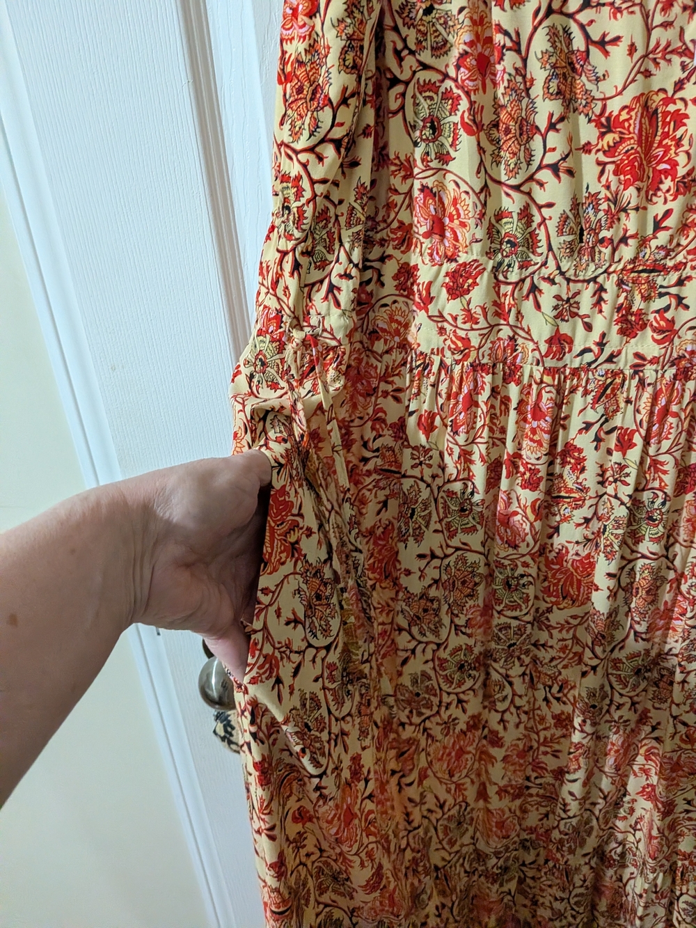 cleo Cream Floral V-Neck Maxi Dress with Red Accents - Picture 7 of 9